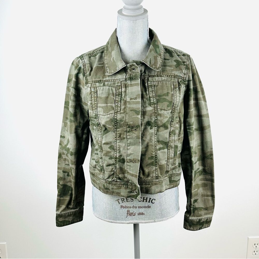 LOFT Camo Utility Jacket SZ S Green Button Front Lightweight Casual Layer Coat